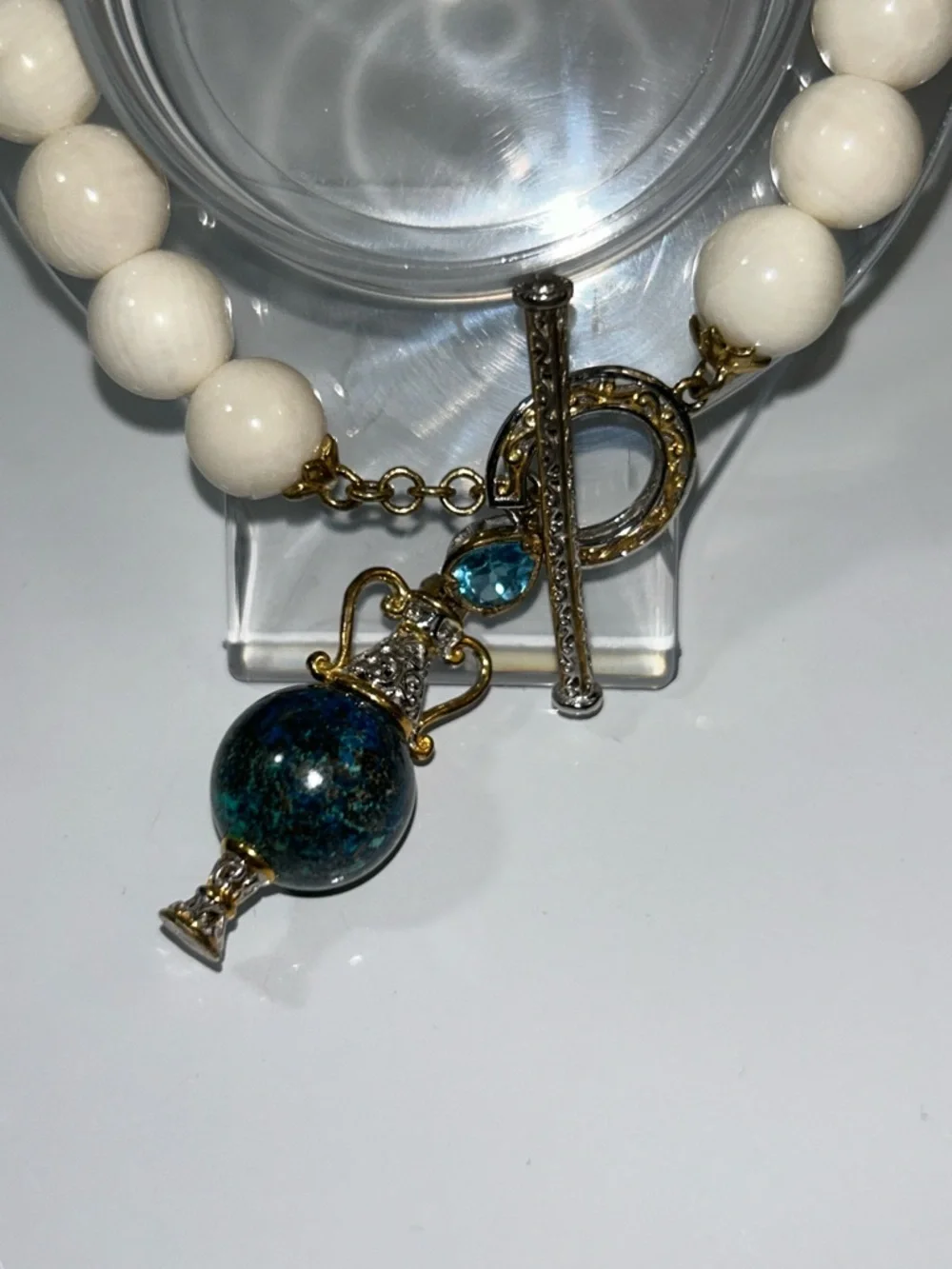 NWOT Gems En Vogue Palladium Beaded Bracelet With Gemstone Perfume Bottle Charm